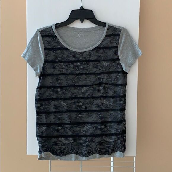 Loft t-shirt medium grey with black lace overlay - Picture 8 of 8